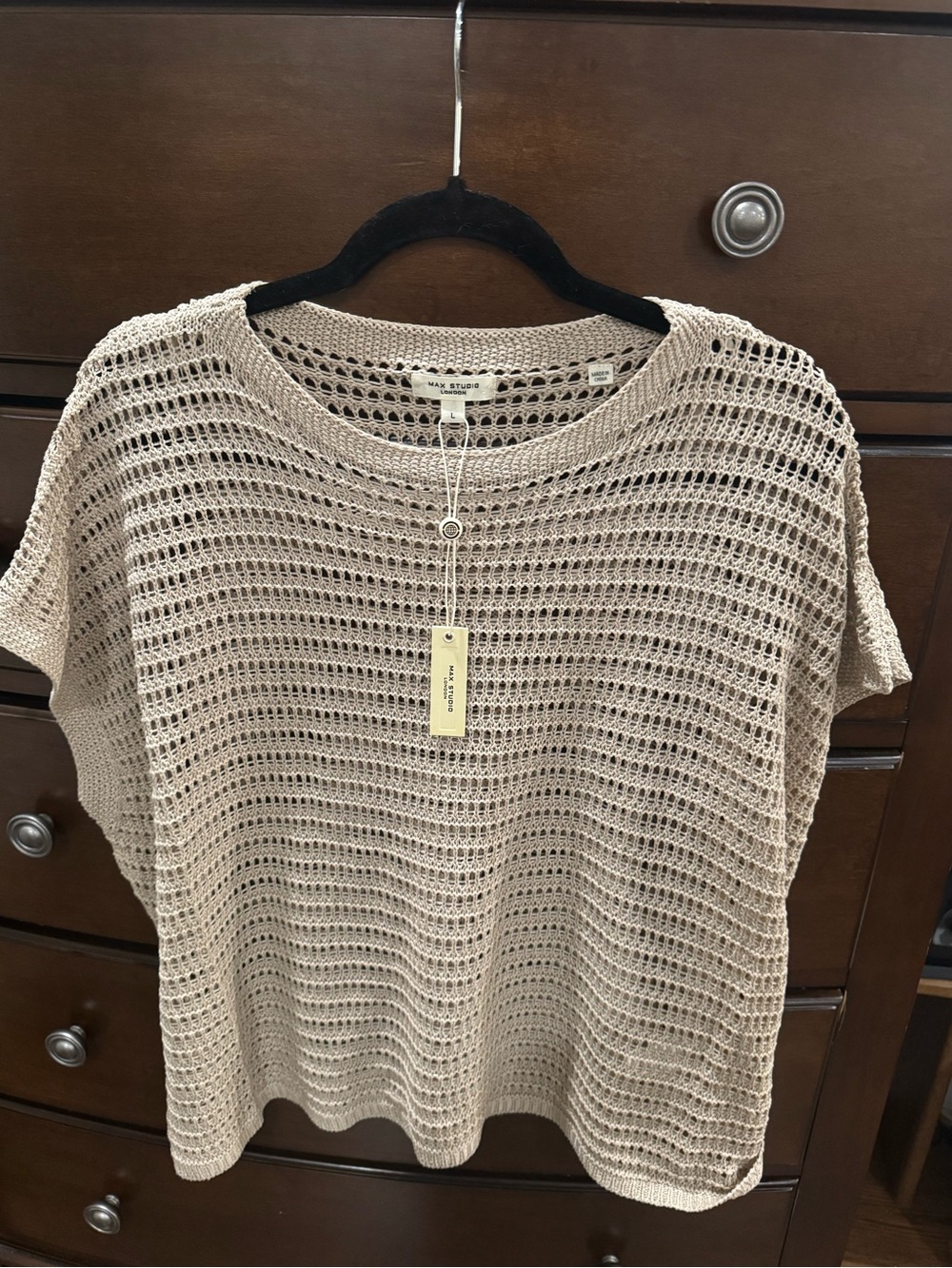 Max Studio Open-Weave Crochet Tunic Top - Beige